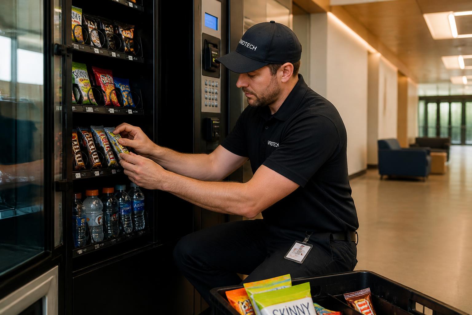 N&G Vending route specialist restocking a machine